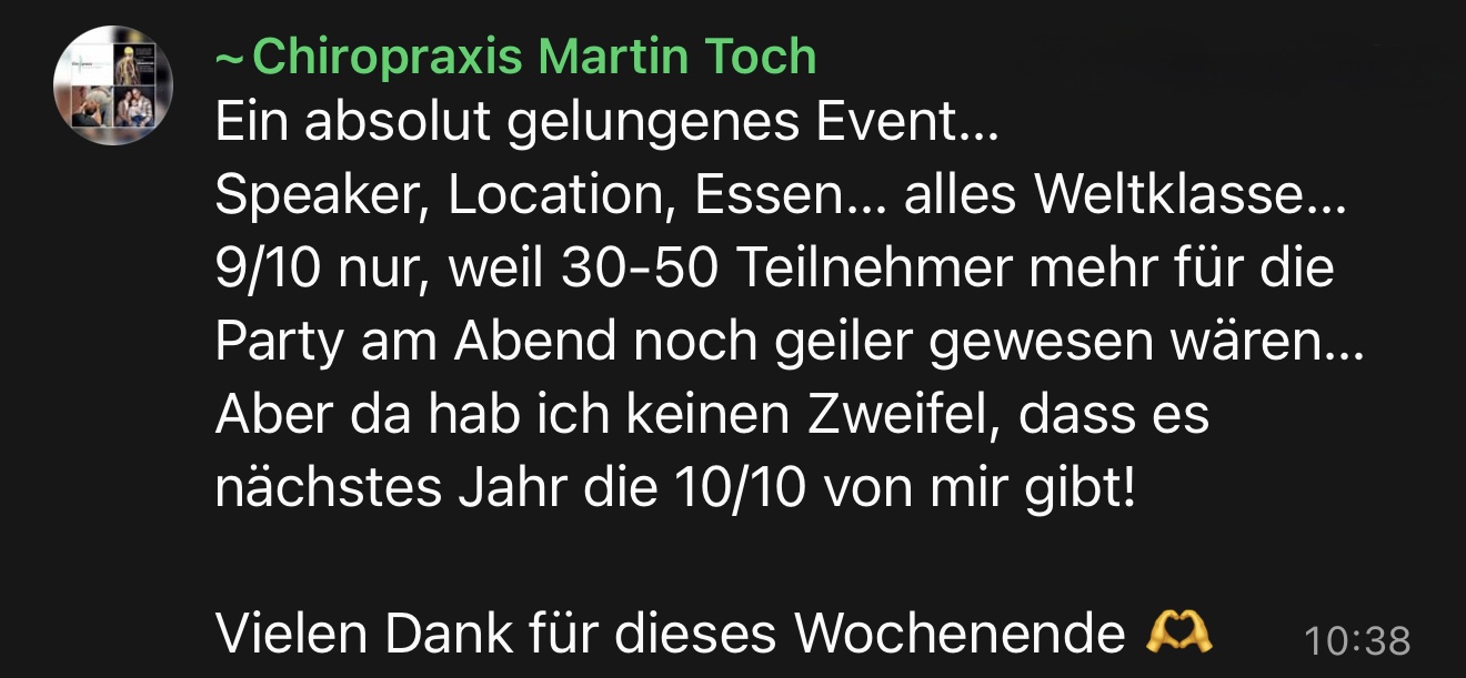Feedback von Martin Toch nach der Chiropractic Experience 2026